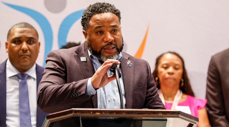 “They are not criminals, and we should not be criminalizing them,” DeKalb Superintendent Devon Horton said during a news conference April 29, 2025, regarding the incident in which three students allegedly engaged in a physical altercation with a teacher. (Miguel Martinez/AJC)