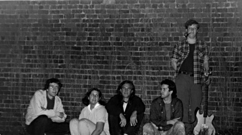 Archival photo from early '80s of Athens band Squalls. Pictured, left to right: Bob Hay, Diana Torell, Ken Starrett, Mark Cooper Smith, "Big Al" Walsh 
(Courtesy of Squalls / Strolling Bones Records)