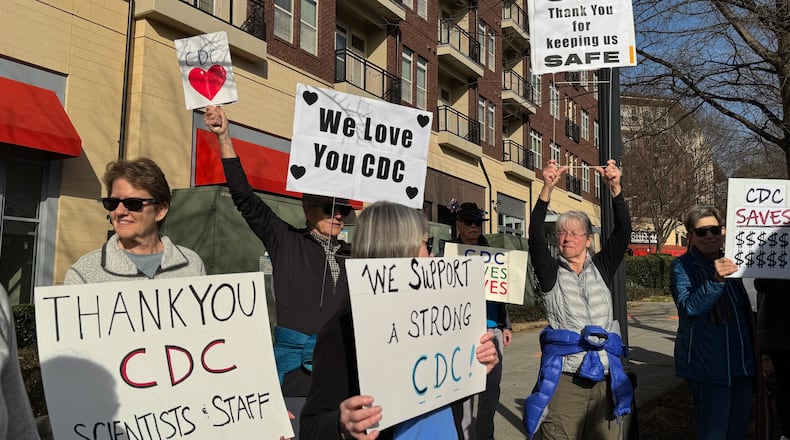 Supporters of the CDC demonstrate against cuts by the Trump administration recently in Atlanta.
