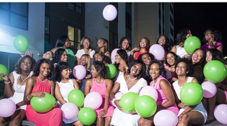 Morgan I. Coleman was initiated into the Eta Mu Chapter of Alpha Kappa Alpha on April 27, 2014. She and her linesisters celebrated the occassion with balloons and smiles.