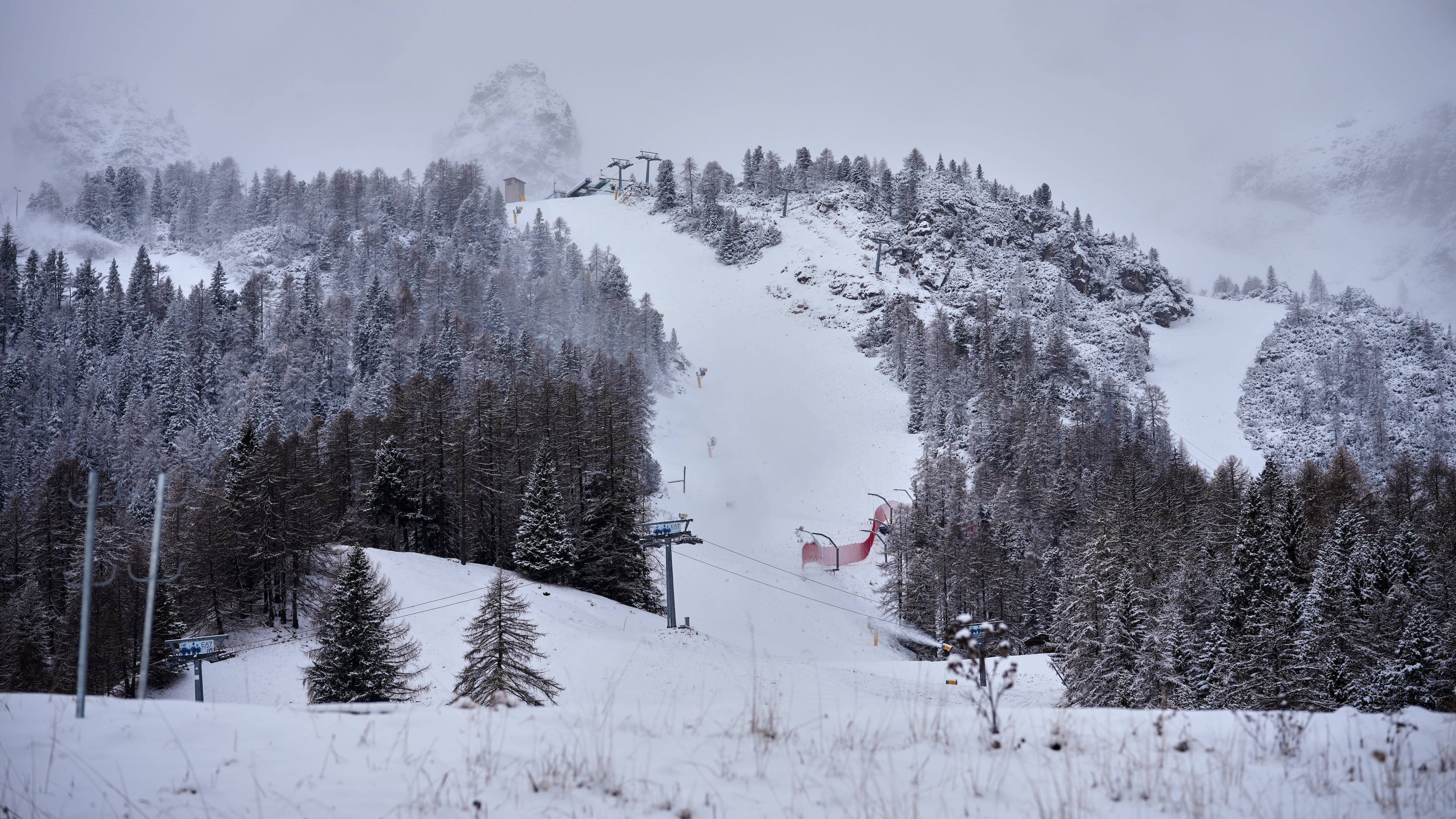 A view of the Olympia delle Tofane course where the women's Alpine skiing will be contested at the 2026 Milan Cortina Winter Olympics, in Cortina D'Ampezzo, Italy, Friday, Nov. 21, 2025. (AP Photo/Andrew Medichini)
