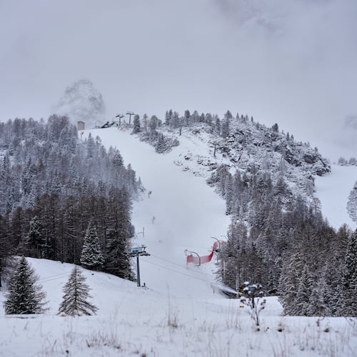 A view of the Olympia delle Tofane course where the women's Alpine skiing will be contested at the 2026 Milan Cortina Winter Olympics, in Cortina D'Ampezzo, Italy, Friday, Nov. 21, 2025. (AP Photo/Andrew Medichini)