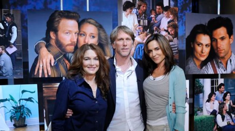 Back from the dead, crash-victim Gary (Peter Horton, center) reunites with his "thirtysomething" castmates Melanie Mayron (left) and Polly Draper on the "Good Morning America" set in New York. (Raise your hand if you proudly wore a "thirtysomething" T-shirt back in the late '80s.) (Donna Svennevik/ABC)