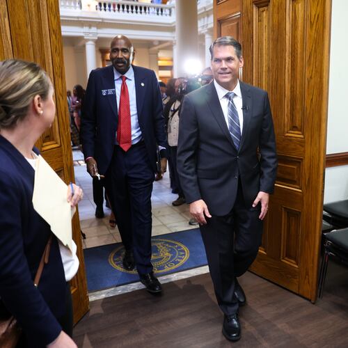 Democratic candidate for governor Geoff Duncan walks in to file paperwork to run for election at the Capitol in Atlanta on Tuesday, March 3, 2026. (Arvin Temkar/AJC)