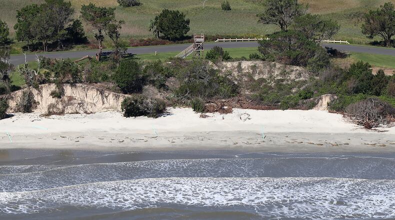 Some beach erosion is seen on the southern spit of Sea Island where several building lots appear to have been affected in the aftermath of Hurricane Matthew in 2016. Curtis Compton /ccompton@ajc.com