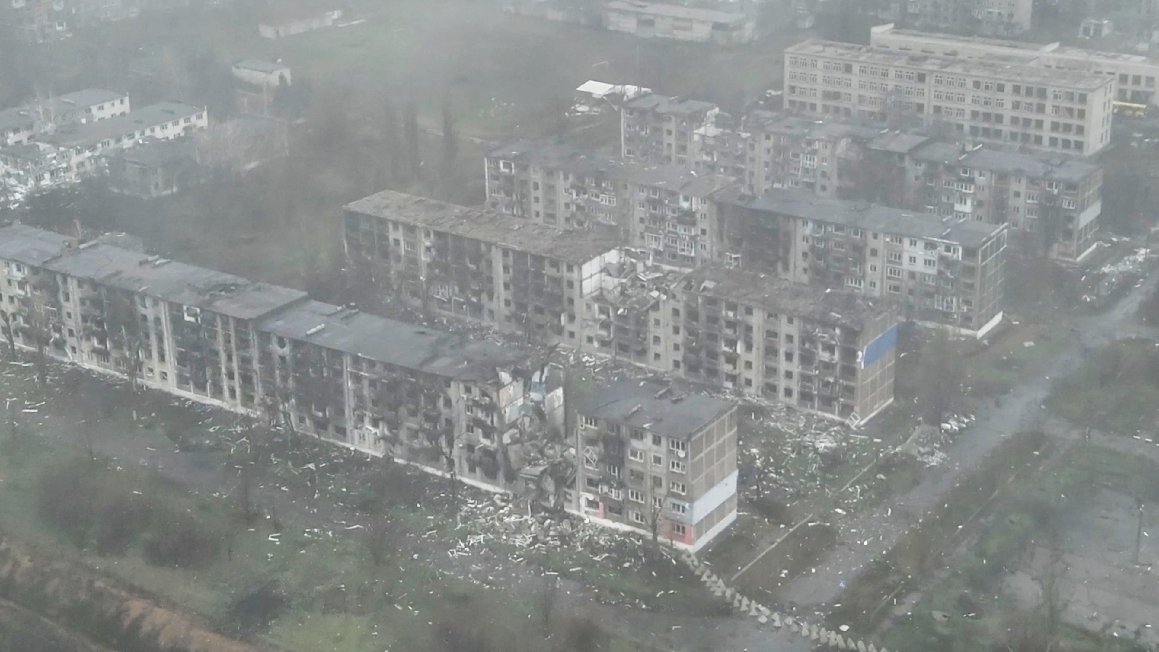 This image made from a December 2025 video provided by the Ukrainian Defense Forces shows the heavily-bombed city of Myrnohrad in eastern Ukraine's Donetsk region. (Ukrainian Defense Forces via AP)
