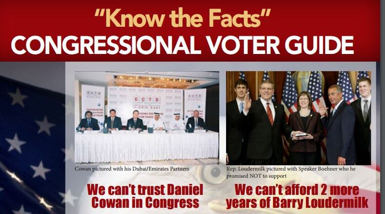 A portion of a mailer Eleventh District congressional candidate William Llop produced targeting two other candidates.