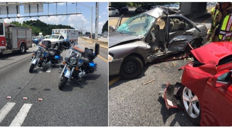 One person was killed on the way to the hospital after a crash on the Downtown Connector about 2 p.m. Thursday May 26. (Credit: Atlanta Fire Rescue Twitter)