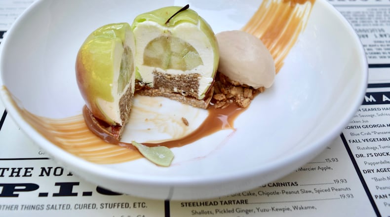Local Three pastry chef DJ Thomas makes his dessert called the Apple look like an actual piece of the fruit. Courtesy of Local Three