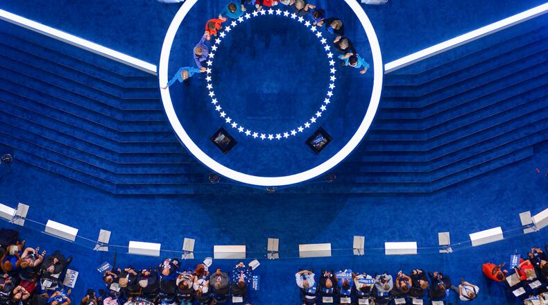 The Democratic women of the U.S. Senate stand on stage during the final day of the Democratic National Convention in Philadelphia , Thursday, July 28, 2016. (AP Photo/Mark J. Terrill)