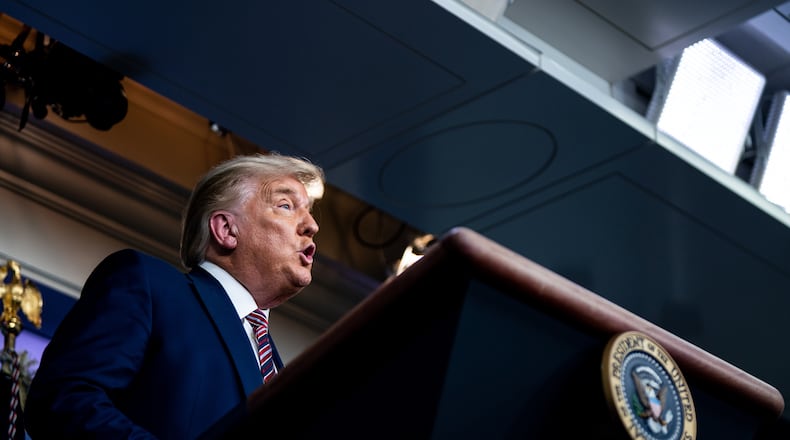 President Donald Trump speaks to reporters at the White House in Washington on Friday, Nov. 20, 2020. At a wide range of departments and agencies, Trump’s political appointees are going to extraordinary lengths to try to prevent Joe Biden from rolling back the president’s legacy. (Erin Schaff/The New York Times)