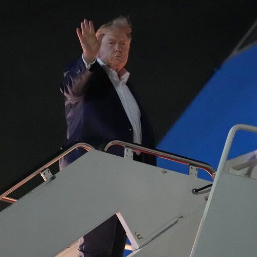 President Donald Trump waves as he boards Air Force One, Monday, June 15, 2026, at Joint Base Andrews, Md. (AP Photo/Julia Demaree Nikhinson)