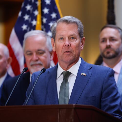 Gov. Brian Kemp speaks before signing a series of education bills at the Capitol in Atlanta on Tuesday. (Arvin Temkar/AJC)