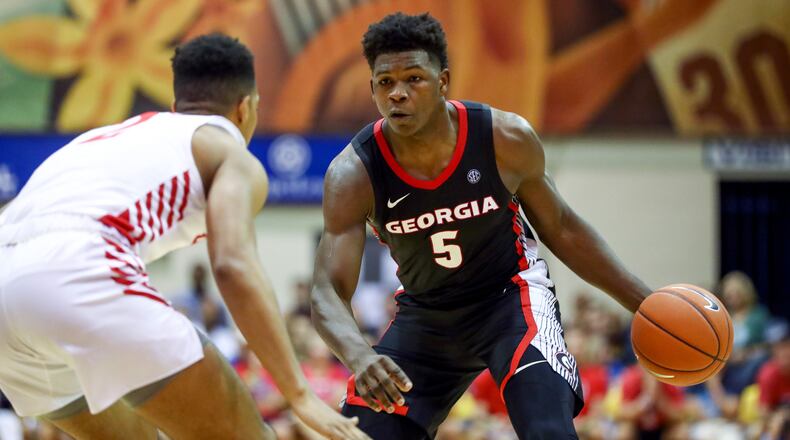 Georgia's Anthony Edwards dribbles up court during the second half against the Dayton Flyers Nov. 25, 2019, in the Maui Invitational in Lahaina, Hawaii.