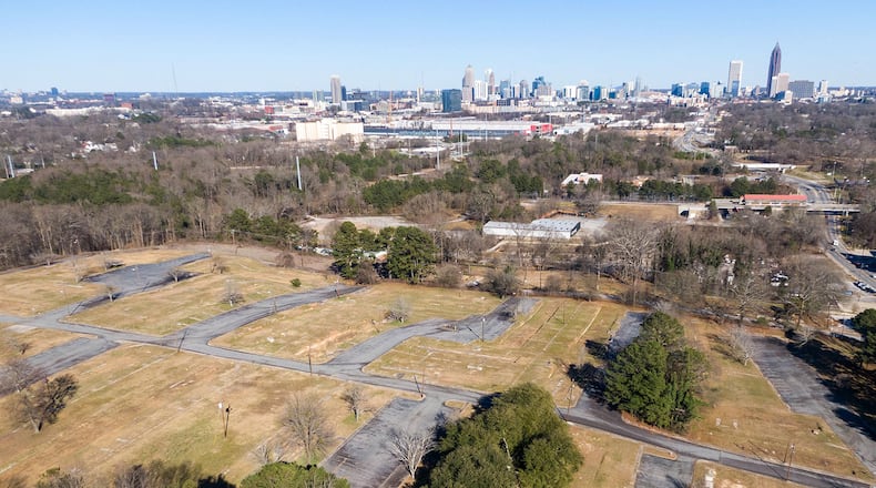 Aerial photography shows Atlanta's Westside area that surrounds the stalled Quarry Yards development in Atlanta's Westside on Tuesday, Feb. 23, 2021. Microsoft is adding two regional data centers and could bring thousands of jobs to 90 acres of land it bought in recent months at the stalled Quarry Yards development on the city's Westside. (Hyosub Shin/Atlanta Journal-Constitution/TNS)