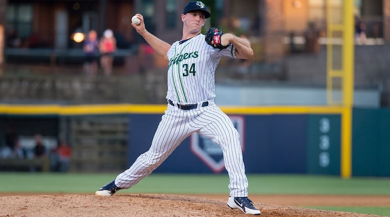 Gwinnett Stripers relief pitcher Evan Phillips. (Photo by Bob Chadwick courtesy of Gwinnett Stripers)
