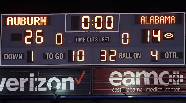 The scoreboard told the story as Auburn defeated No. 1 Alabama in the Iron Bowl on Saturday. The Tigers' victory scrambles the college football playoff picture.