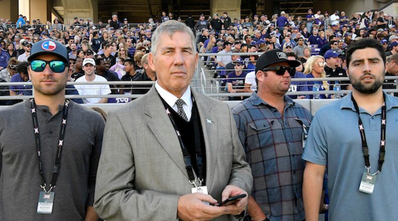 Big 12 Conference Commissioner Bob Bowlsby watches from the sidelines as Texas Christian plays host to Baylor at Amon G. Carter Stadium in Fort Worth, Texas, on Friday, Nov. 24, 2017. (Max Faulkner/Fort Worth Star-Telegram/TNS)
