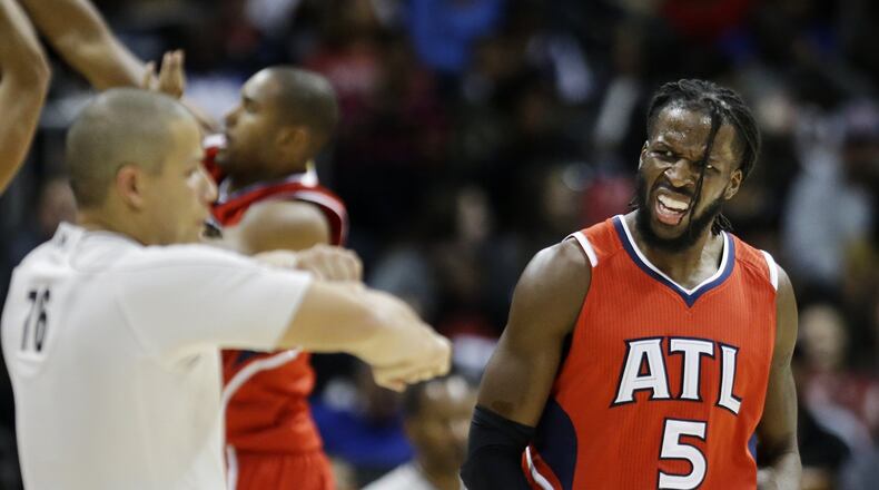 DeMarre Carroll has missed the Hawks’ past three games with a groin strain. (AP Photo/David Goldman)