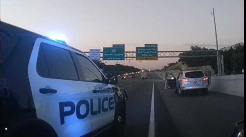 The silver Hyundai Santa Fe wanted by DeKalb County police was stopped Monday morning after Marietta police spotted it on I-75 South.