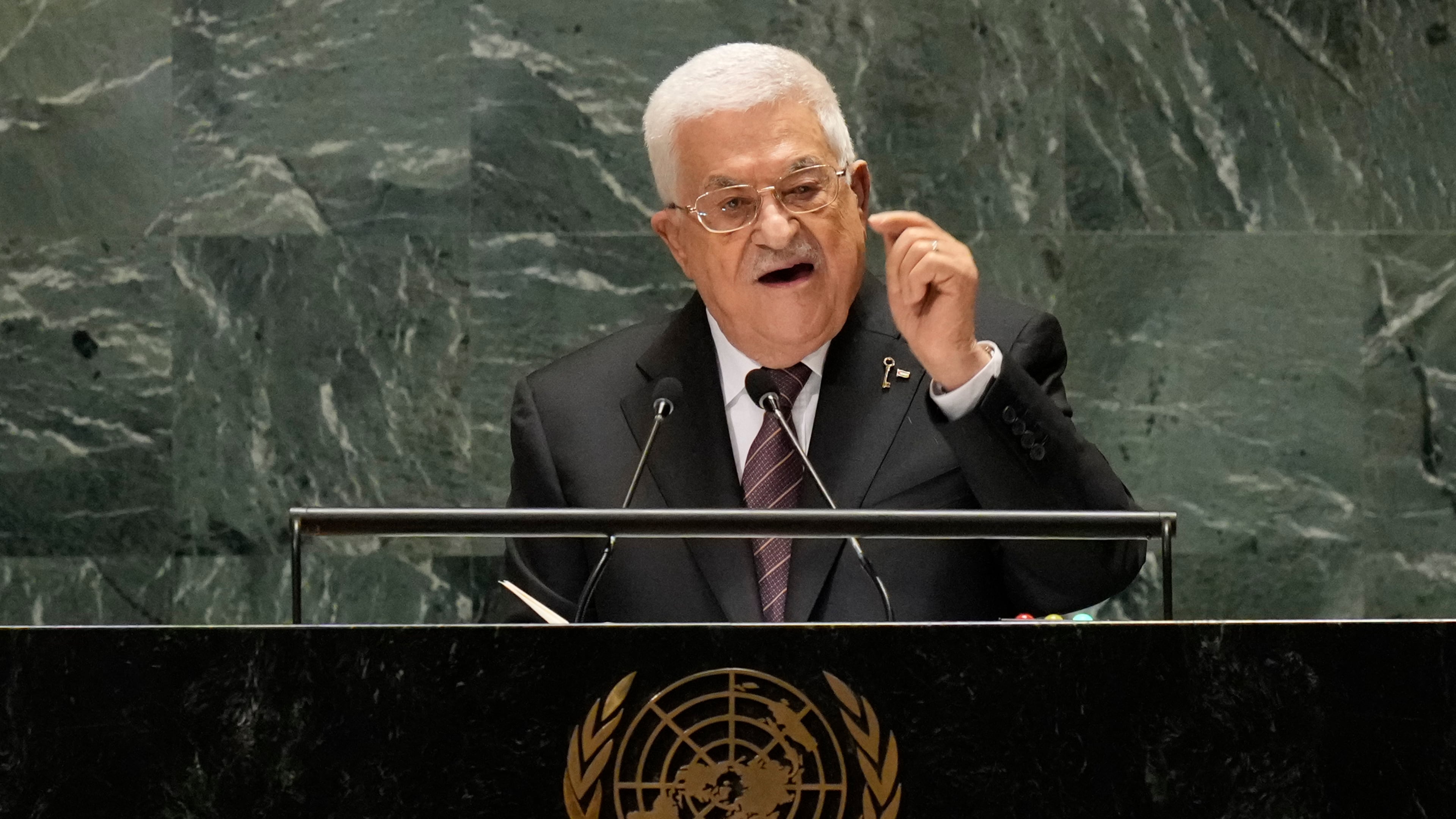 FILE - Palestinian President Mahmoud Abbas addresses the 79th session of the United Nations General Assembly, Sept. 26, 2024, at U.N. headquarters. (AP Photo/Frank Franklin II, File)