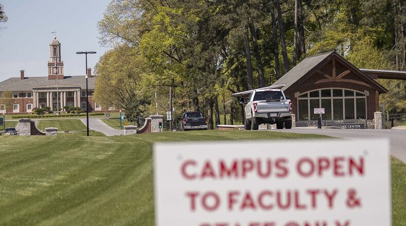 Because of COVID-19, only staff and faculty are allowed access to Berry College in Rome, Friday, April 3, 2020. Berry and other Georgia colleges and universities will receive federal stimulus funds to help low-income students impacted by the coronavirus and to help fill budget gaps. ALYSSA POINTER / ALYSSA.POINTER@AJC.COM