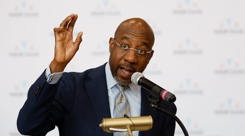 U.S. Sen. Raphael Warnock's national profile has soared since he won a state runoff election in January 2021, making him a rising star in the Democratic Party and potentially a presidential candidate in 2028. But he has also faced criticism over the left, with claims that he isn’t doing enough to advocate for liberal causes. (Miguel Martinez /miguel.martinezjimenez@ajc.com)