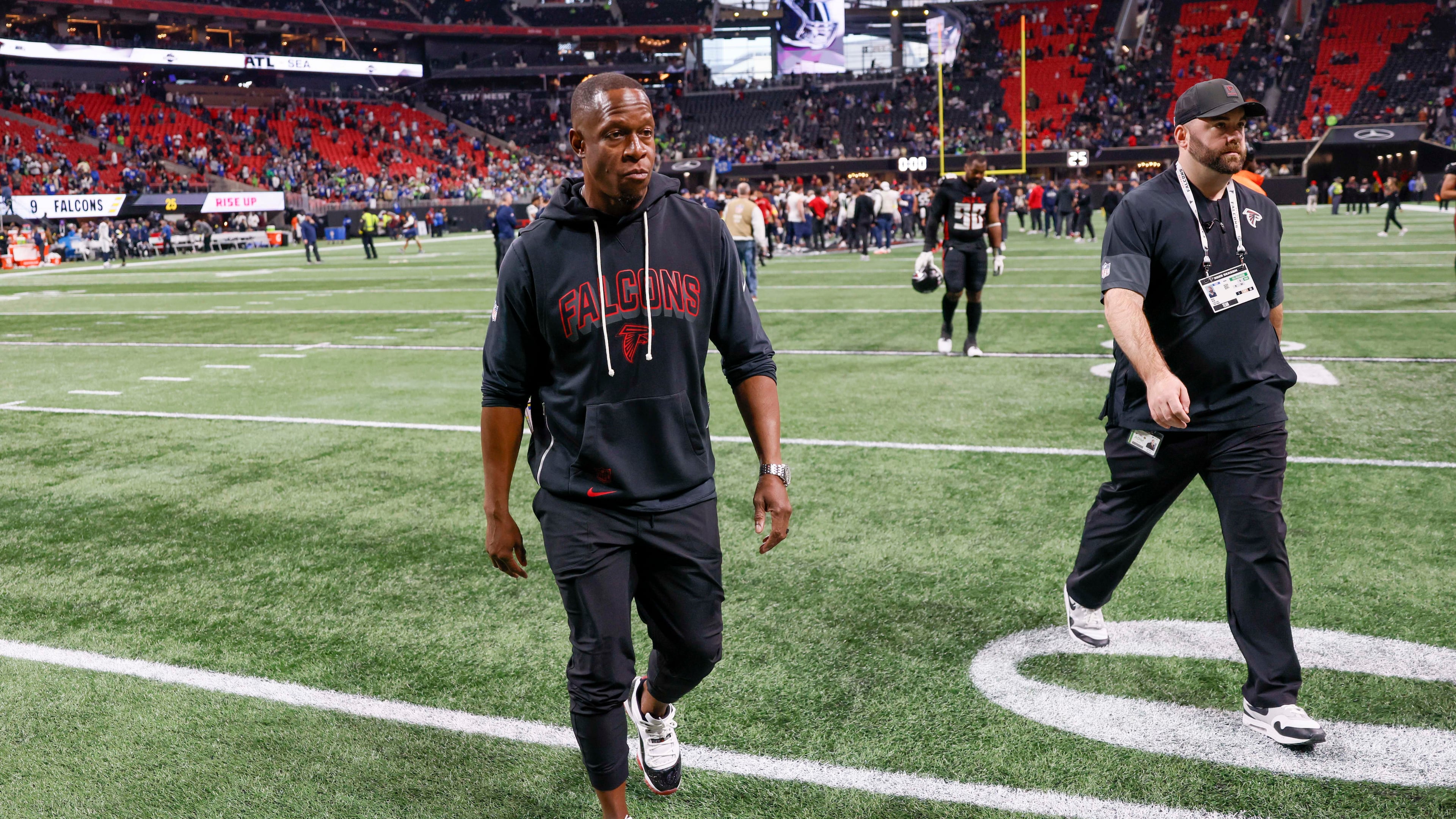 The Atlanta Falcons lost 37-9 at home to the Seattle Seahawks on Sunday, dropping them to 3-9 and guaranteeing they finish with a losing record for the eighth straight season. (Miguel Martinez/AJC)