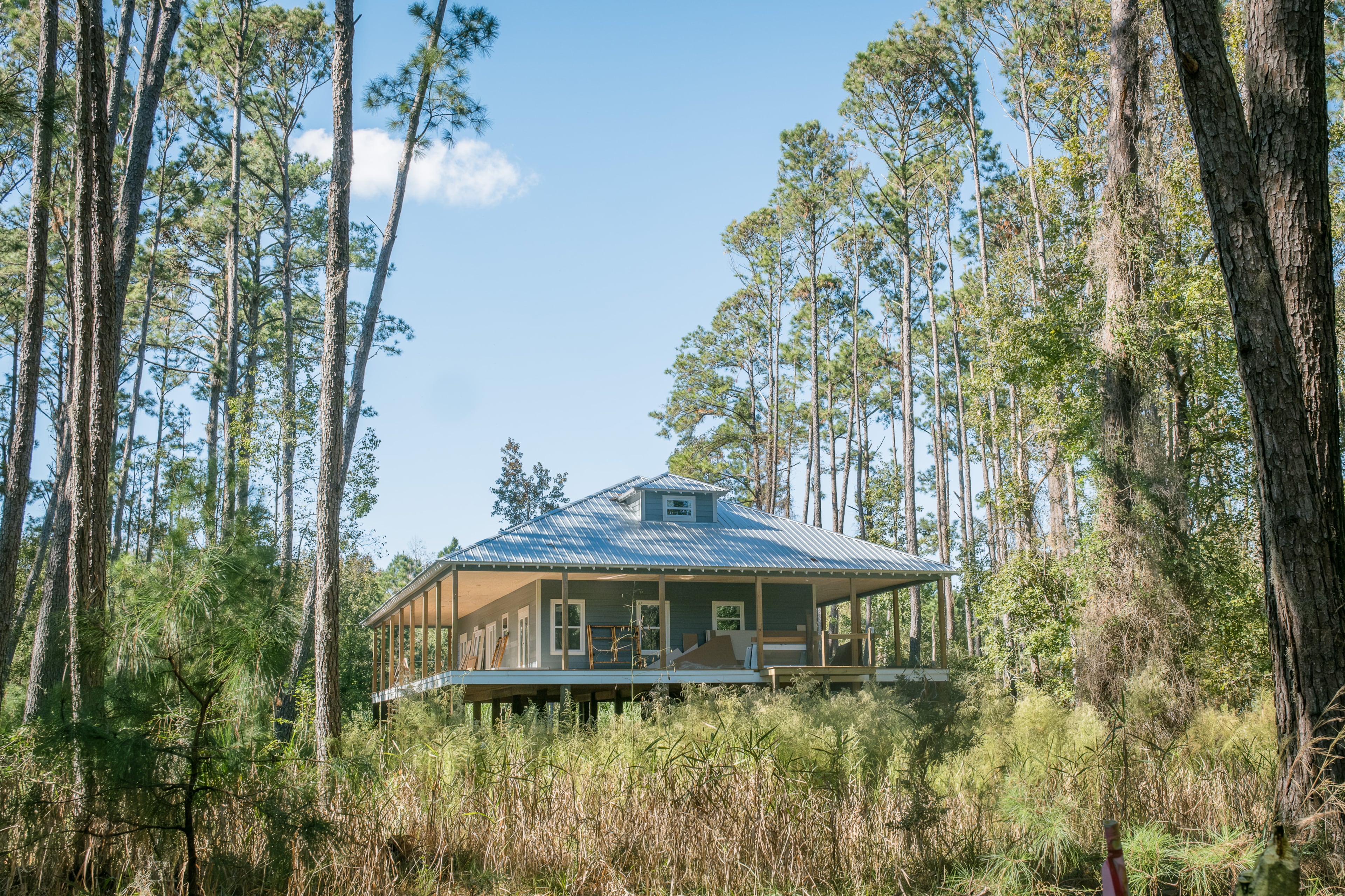 Construction continues on a new home in the Hog Hummock community on Georgia’s Sapelo Island. For decades, a zoning ordinance that restricted homes to 1,600 square feet and one story in height limited development on the island. (Justin Taylor for the AJC 2024)