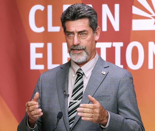 Candidate Daniel Butierez answers a question during the Republican primary debate inside the Arizona Public Media studio in Tucson, Ariz. on June 9, 2025. (Mamta Popat/Arizona Daily Star via AP)