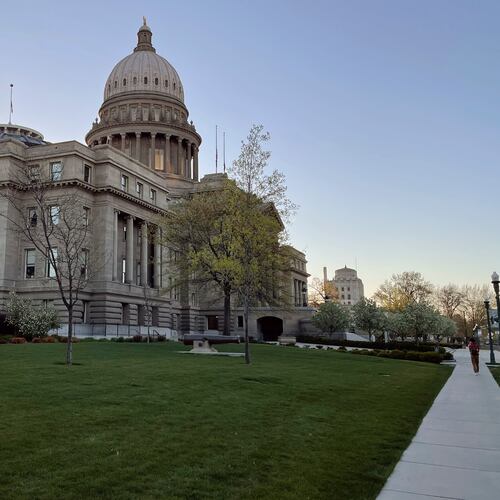 FILE - The Idaho Statehouse is seen at sunrise in Boise, Idaho, April 20, 2021. (AP Photo/Keith Ridler, File)