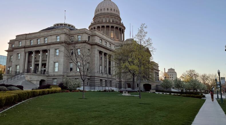 FILE - The Idaho Statehouse is seen at sunrise in Boise, Idaho, April 20, 2021. (AP Photo/Keith Ridler, File)