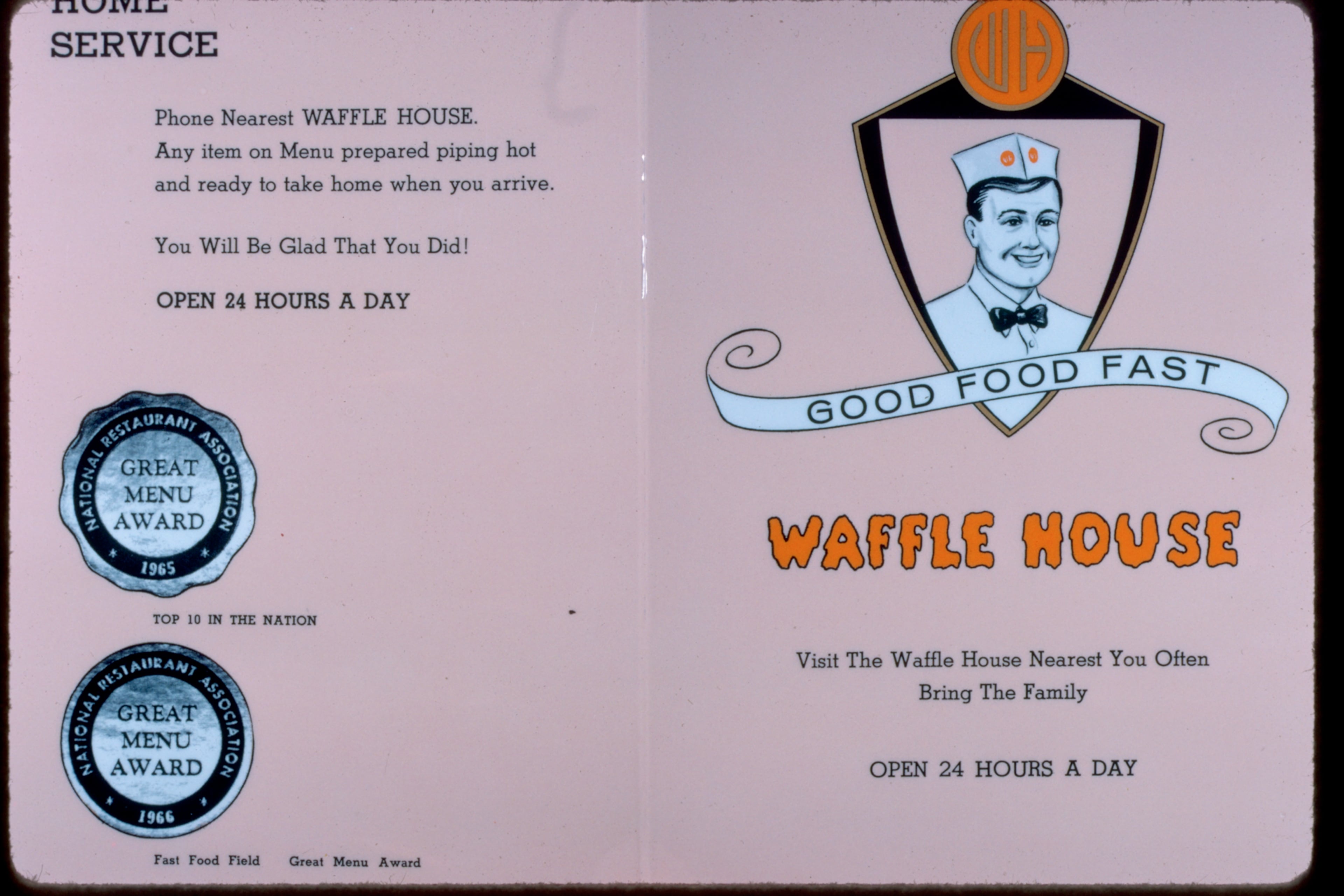 1960s: An early Waffle House menu.