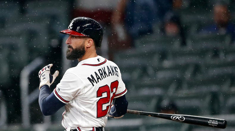 Atlanta Braves right fielder Nick Markakis (22) reported a burglary at his Atlanta home late last month, police said.