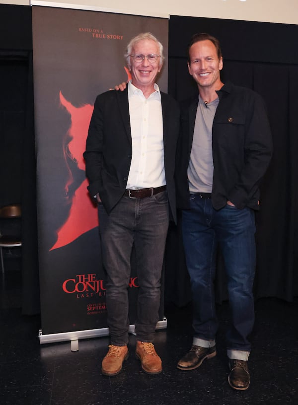 Steve Coulter and Patrick Wilson attend "The Conjuring: Last Rites" fan event on Aug. 27, 2025 in at Springs Cinema & Taphouse in Sandy Springs.(Carol Lee Rose/Getty Images for "The Conjuring")