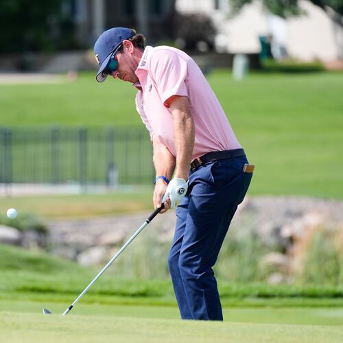 Ben Kohles hits from the 16th hole during the first round of the 3M Open golf tournament at the Tournament Players Club Thursday, July 23, 2026, in Blaine, Minn. (AP Photo/Bruce Kluckhohn)