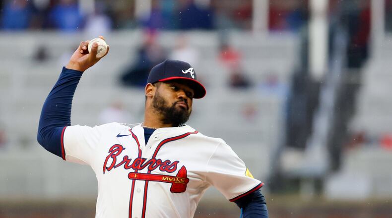 Braves starting pitcher Reynaldo López (40) throws a pitch to a New York Mets batter during the first inning at Truist Park on Tuesday, April 9, 2024. 
Miguel Martinez / miguel.martinezjimenez@ajc.com