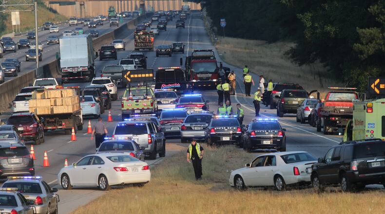 A police chase early Tuesday ended in a seven-vehicle crash on westbound I-20 in DeKalb County.The crash shut down multiple lanes of the interstate at Panola Road, causing heavy delays.