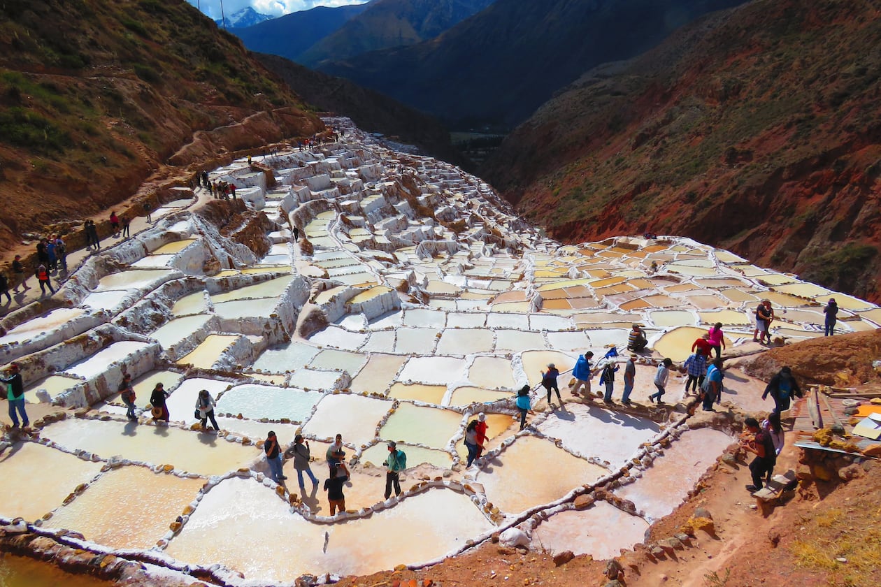 The Salt Pans in Maras, Peru, include more than 3,000 terraced pools fed by an underground spring where salt is harvested using pre-Incan methods. (Courtesy of Museum of Design Atlanta)