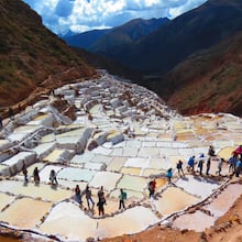 The Salt Pans in Maras, Peru, include more than 3,000 terraced pools fed by an underground spring where salt is harvested using pre-Incan methods. (Courtesy of Museum of Design Atlanta)