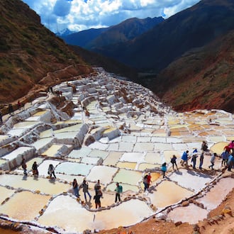 The Salt Pans in Maras, Peru, include more than 3,000 terraced pools fed by an underground spring where salt is harvested using pre-Incan methods. (Courtesy of Museum of Design Atlanta)