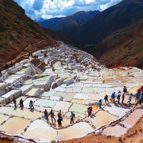 The Salt Pans in Maras, Peru, include more than 3,000 terraced pools fed by an underground spring where salt is harvested using pre-Incan methods. (Courtesy of Museum of Design Atlanta)