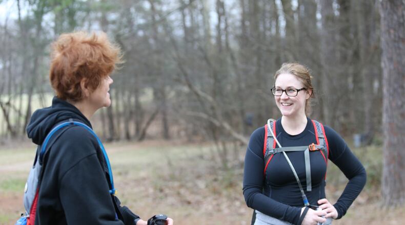 Karen Ruetz, left, and Maureen Krivo after they finished walking a trail at the Kennesaw Mountain National Battlefield Park in Kennesaw, Georgia on Friday, February 15, 2019.  A bill, designed to expand the park, has passed the Senate.  EMILY HANEY / emily.haney@ajc.com