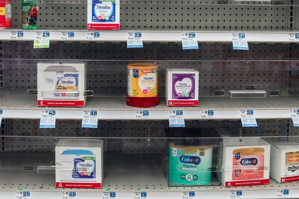 A baby formula display shelf at a store in San Diego, Calif., on May 10, 2022. The national shortage of baby formula highlights four larger problems with the U.S. economy. (Ariana Drehsler/The New York Times)
