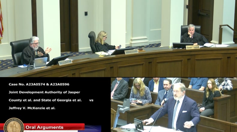 John Christy, an attorney representing the Rivian opposition, made oral arguments before a Georgia Court of Appeals panel Wednesday regarding Rivian's tax incentives. This is a screenshot of the oral arguments, which were streamed virtually.