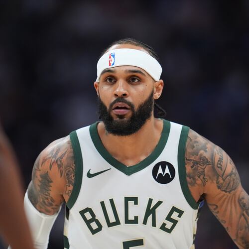 FILE - Milwaukee Bucks guard Gary Trent Jr. (5) plays in the first half of an NBA basketball game Jan. 11, 2026, in Denver. (AP Photo/David Zalubowski, File)