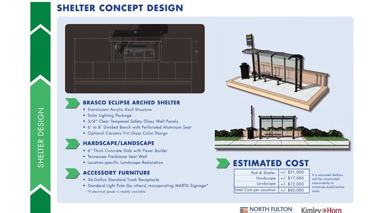 The North Fulton Community Improvement District will pay to install three bus shelters in Alpharetta, and the city has agreed to be responsible for their maintenance. CITY OF ALPHARETTA