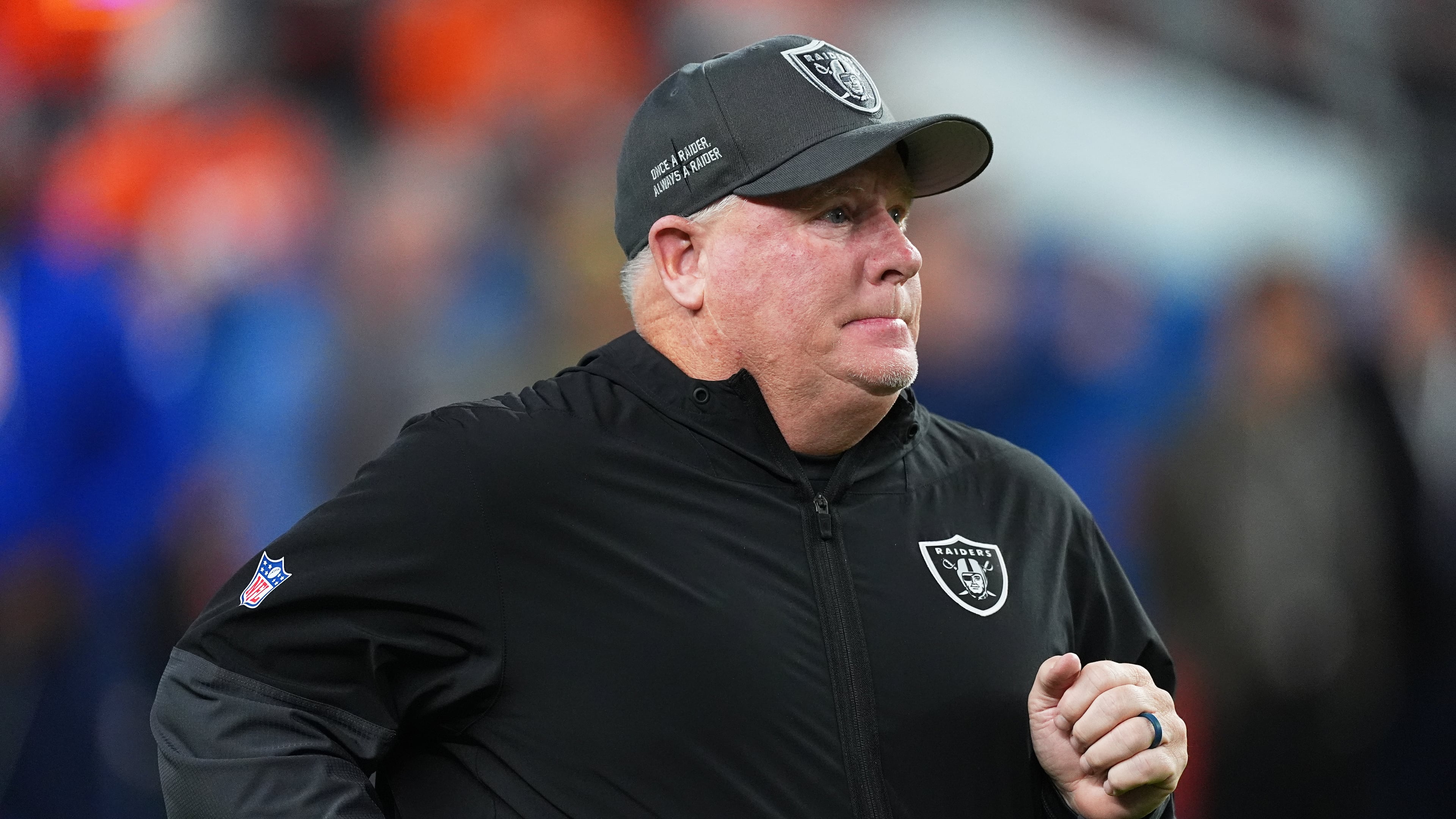 FILE - Las Vegas Raiders offensive coordinator Chip Kelly before an NFL football game Thursday, Nov. 6, 2025, in Denver. (AP Photo/David Zalubowski, File)