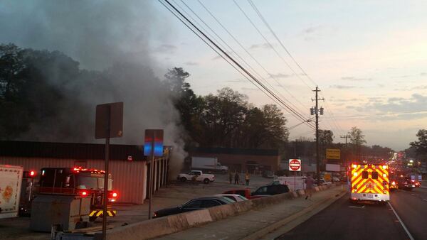 A business fire shut down Buford Highway early Monday. (Credit: Norcross Police Department)