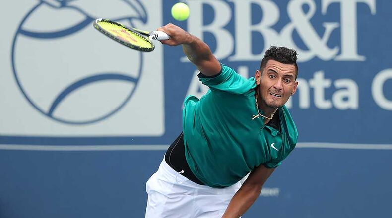 Nick Kyrgios will not have a chance to reclaim his BB&T Atlanta Open title after retiring a quarterfinal match because of an injury.